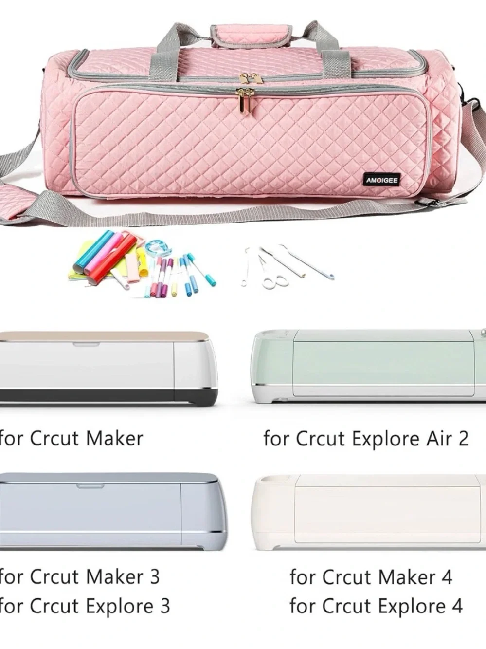 Pink Cricut Quilted Craft Storage Bag with Multiple Compartments